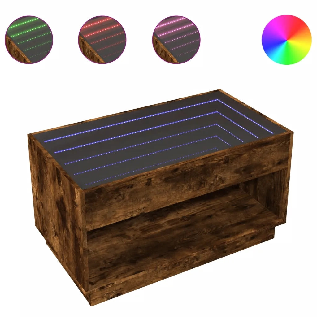 Tavolino da Salotto con LED Infinity Rovere Fumo 90x50x50 cm 847669