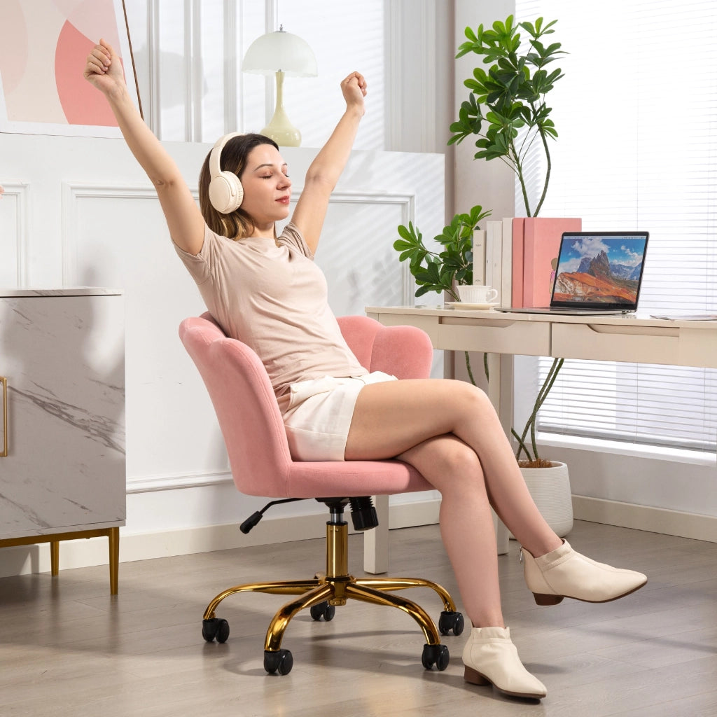 Sedia da ufficio in velluto con schienale a petalo, regolabile in altezza ¨C Minimal ¨C 69x64x80-90 cm, rosa