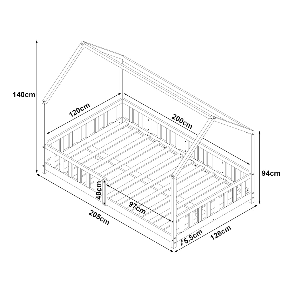 Letto Piazza e Mezza Hesel per Cameretta Forma di Casetta con Materasso 120 x 200 cm Bianco [en.casa]