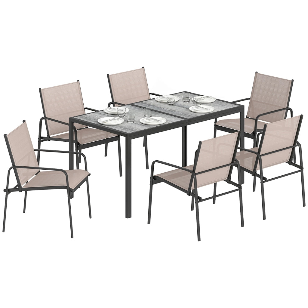 Set Tavolo e Sedie Giardino ¨C Xylo ¨C 6 Posti Effetto Legno Beige