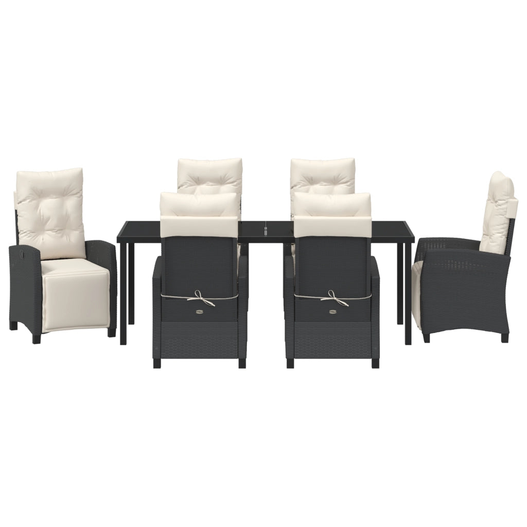 Set da pranzo da giardino da 7 pezzi in rattan PE nero