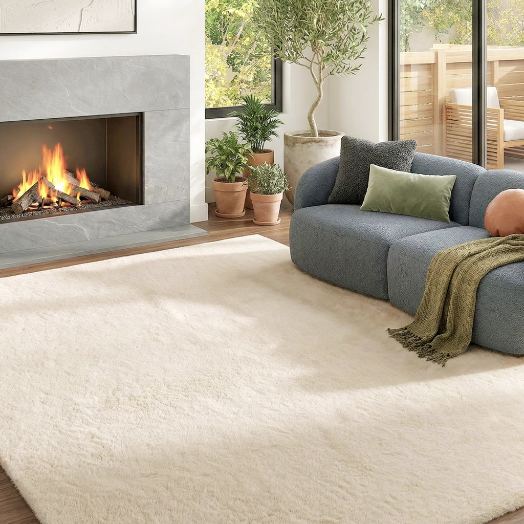 Tappeto Moderno Pelo Lungo Lavabile ¨C zephmum ¨C Crema 120x160 cm