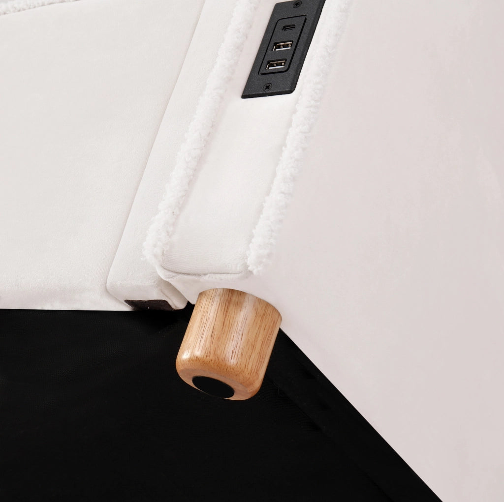 Letto contenitore 90x200 cm con USB C e presa; velluto beige
