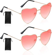 Ombrellino a forma di cuore con due paia di occhiali neri in borsa - Accessori di abbigliamento retro - Occhiali da sole per festival - Abbigliamento anni '90 (Rosso)