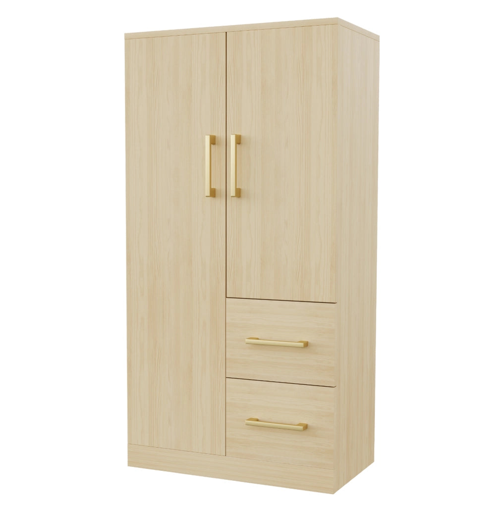 Armadio a doppie ante con 2 cassetti 70x40x135 cm; colore legno naturale
