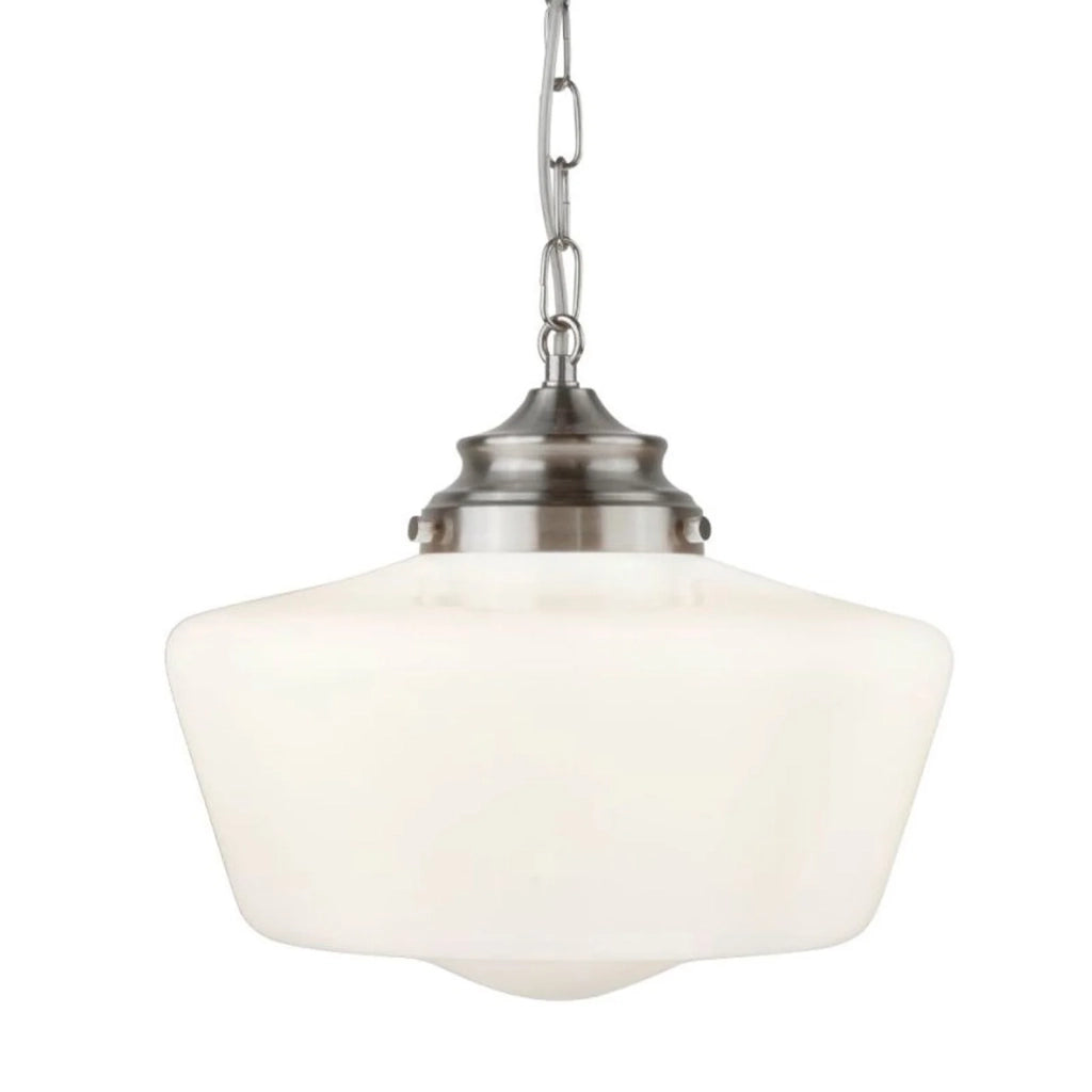 Sospensione Contemporanea School House Acciaio Argento Vetro Bianco 1 Luce E27