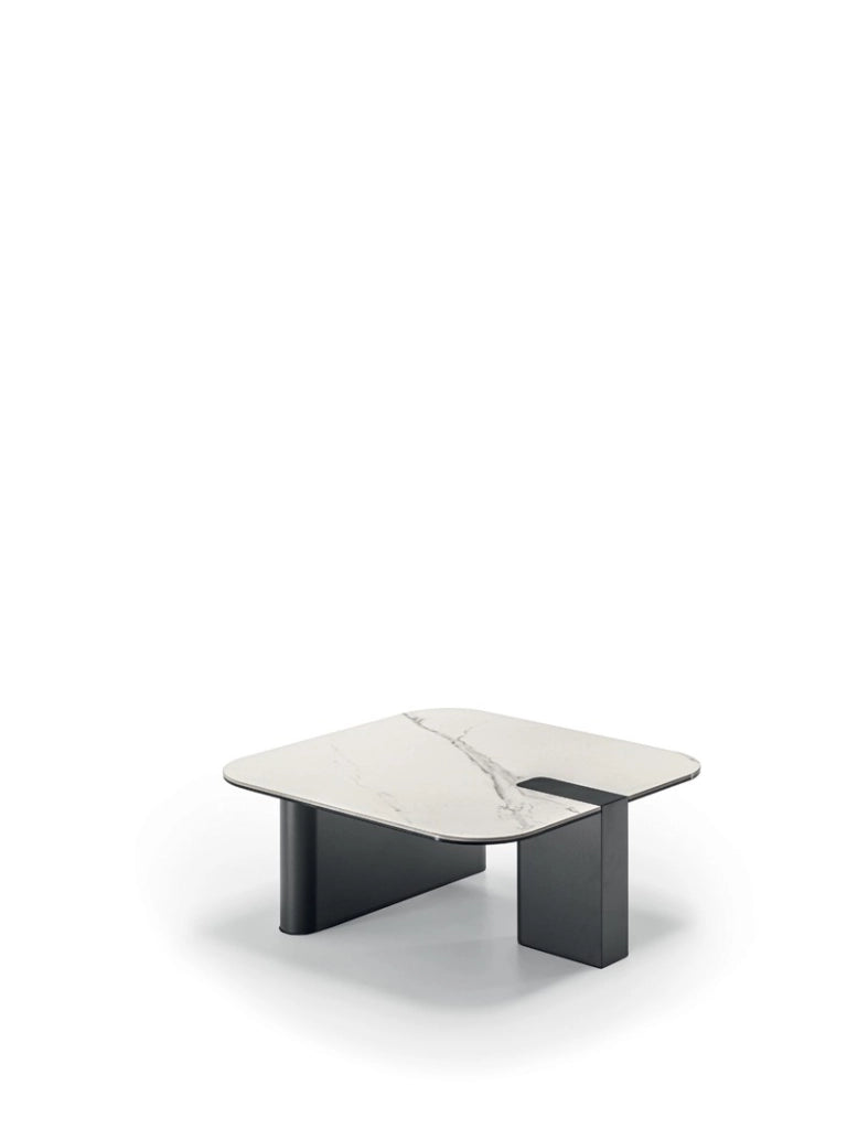 Tavolino da salotto Lock con piano in ceramica su vetro e struttura in metallo verniciato antracite - Dimensioni 70x70x29.5 cm