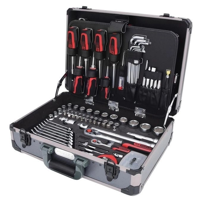 KS Tools 911.0649 Serie Universale di Utensili 149 Pezzi in Acciaio al Cromo Vanadio con Valigetta in Alluminio Attacchi 1-4'' e 1-2'' Meccanismo a Cricco 72 Denti colore Nero