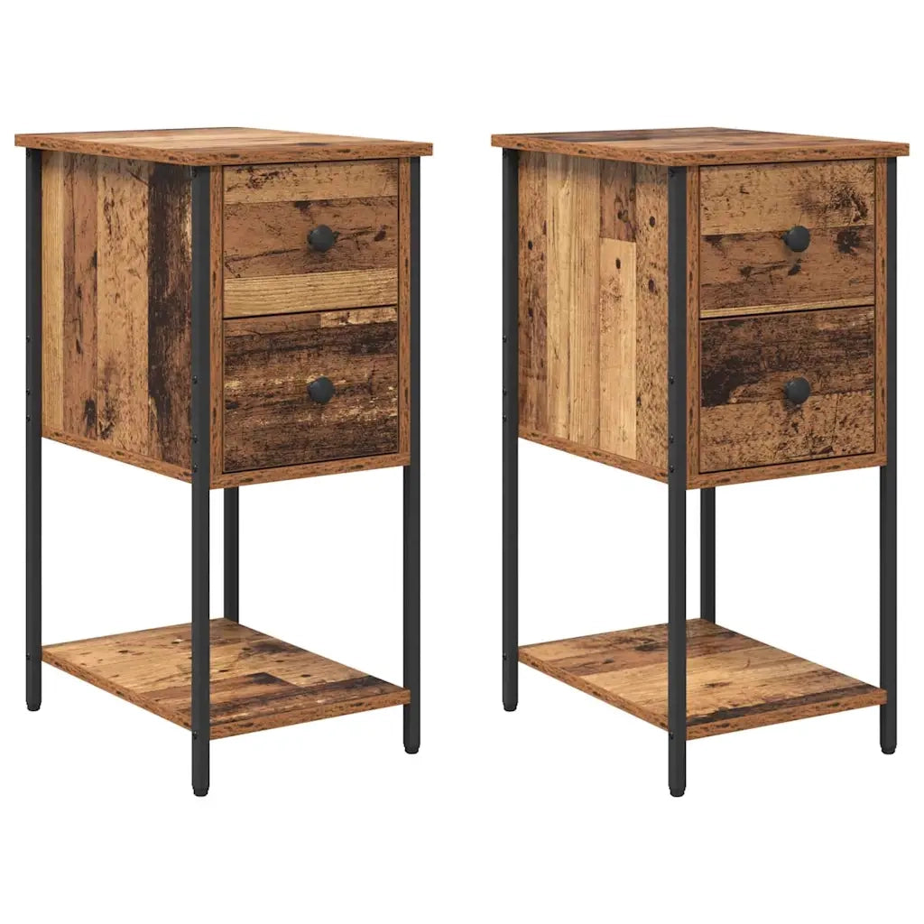 Set di 2 Comodini | Armadio da Notte | Mobiletto da notte Legno vecchio 32 x 42 x 70 cm