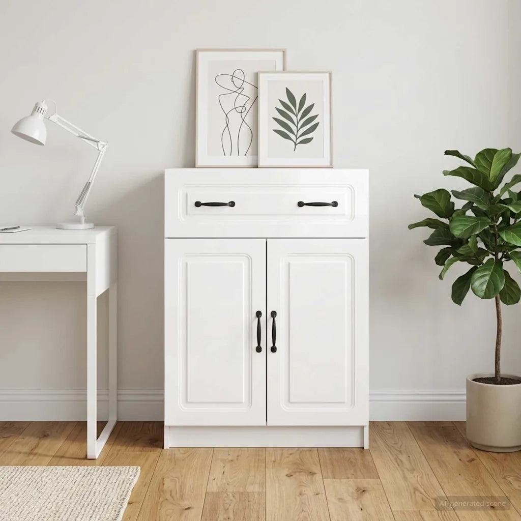 Credenza Bianco Lucido 66 x 34,5 x 87 cm Legno ingegnerizzato 895789