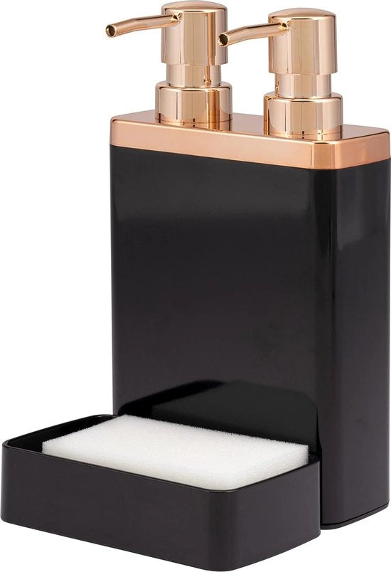 Organizzatore per la vasca da bagno con dispensatore d'acqua e saponiera doppia (nero-rosa)