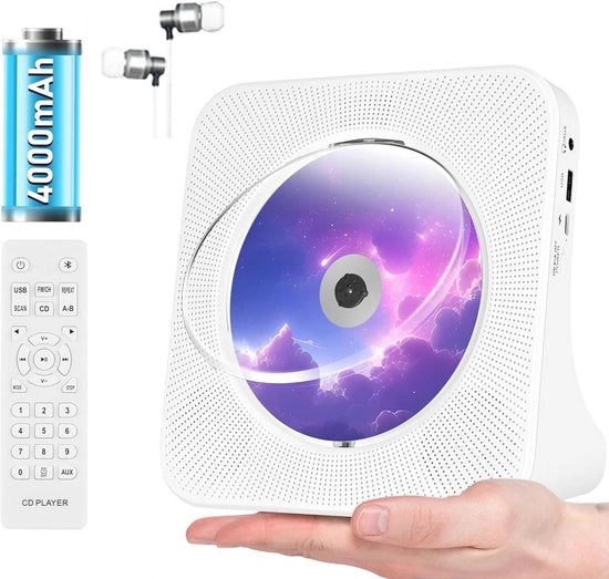 lettore CD portatile con Bluetooth, altoparlanti e ingresso USB/AUX - lettore hifi ricaricabile