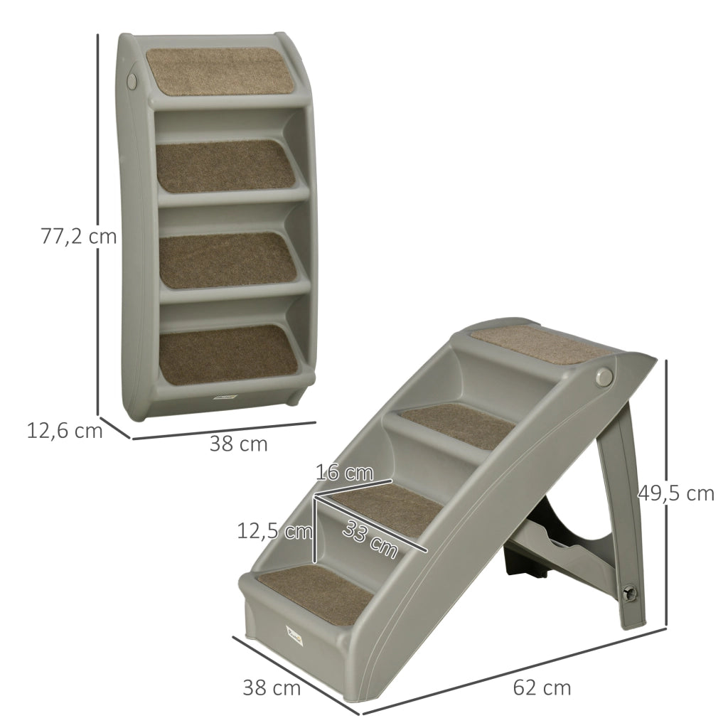 Scalino per Cani Gatti Portatile con Tappetino Antiscivolo ¨C Zephmum ¨C Grigio 62x38x49,5 cm