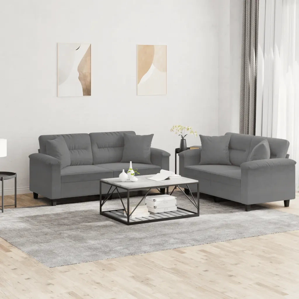 Set Divani 2 pz con Cuscini Grigio Scuro in Tessuto Microfibracod mxl 128691