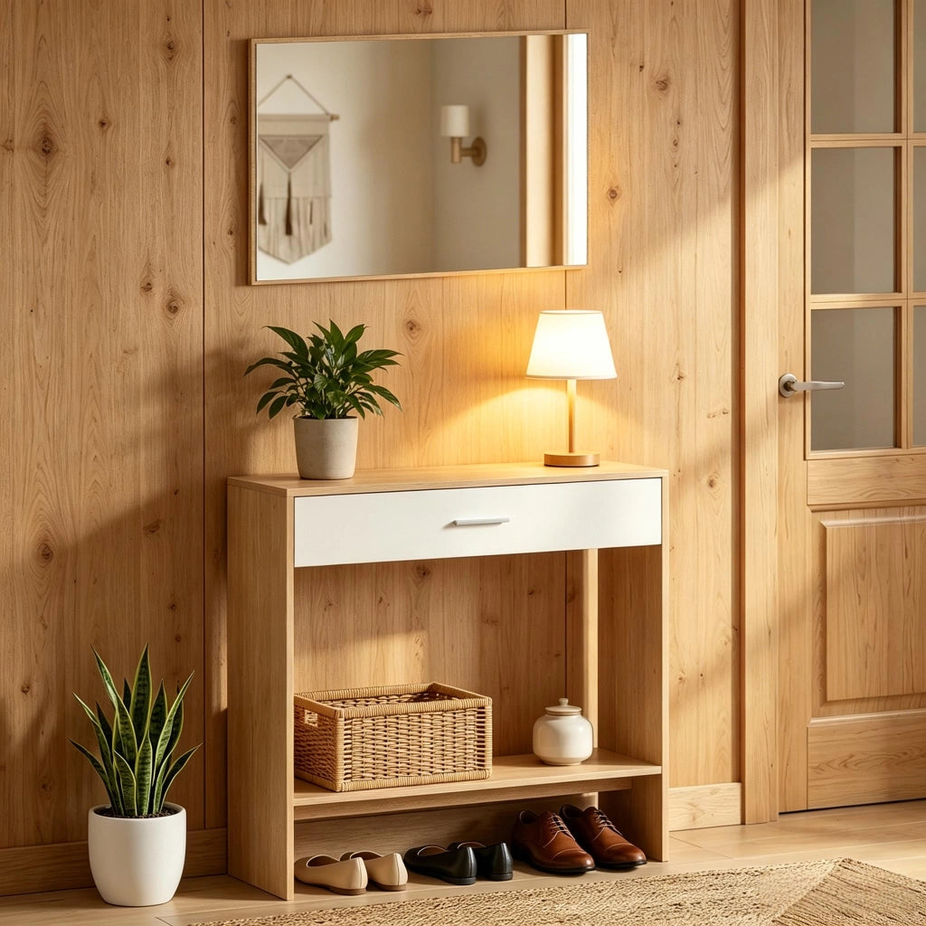 Elegante organizer per corridoio, moderno tavolo da trucco con specchio, consolle