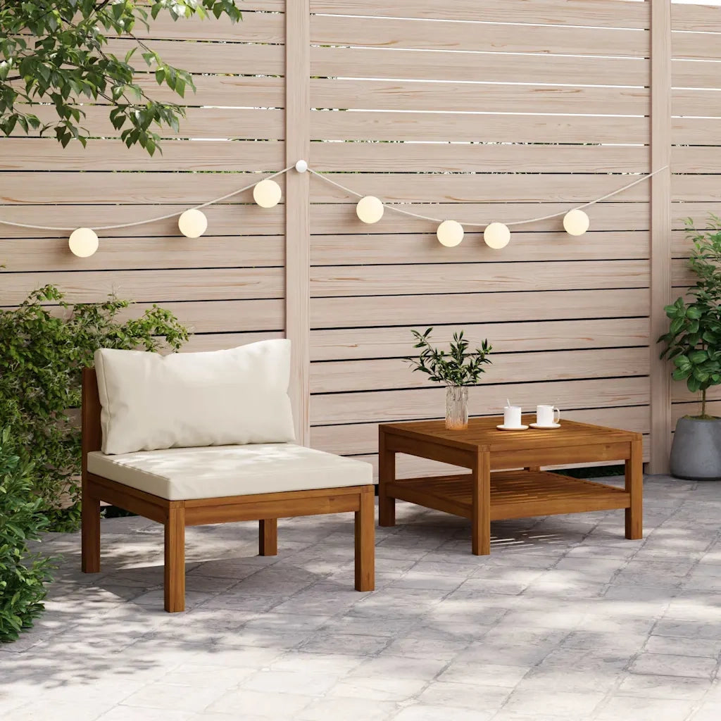 Salotto da Giardino-Set Divani da Giardino 2pz Cuscini Bianco Crema Massello Acacia