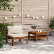 Salotto da Giardino-Set Divani da Giardino 2pz Cuscini Bianco Crema Massello Acacia