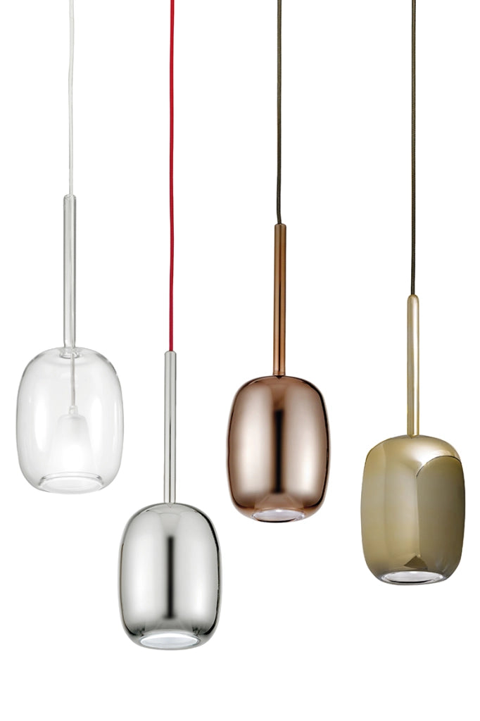 GIOIA Sospensione in Vetro Pirex Finitura Cristallo attacco E14 60W IP20 - Rossini Group - Lampada di design ovale sabbiata