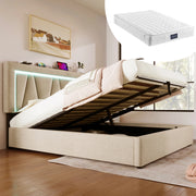 Letto imbottito con LED, USB e contenitore salvaspazio