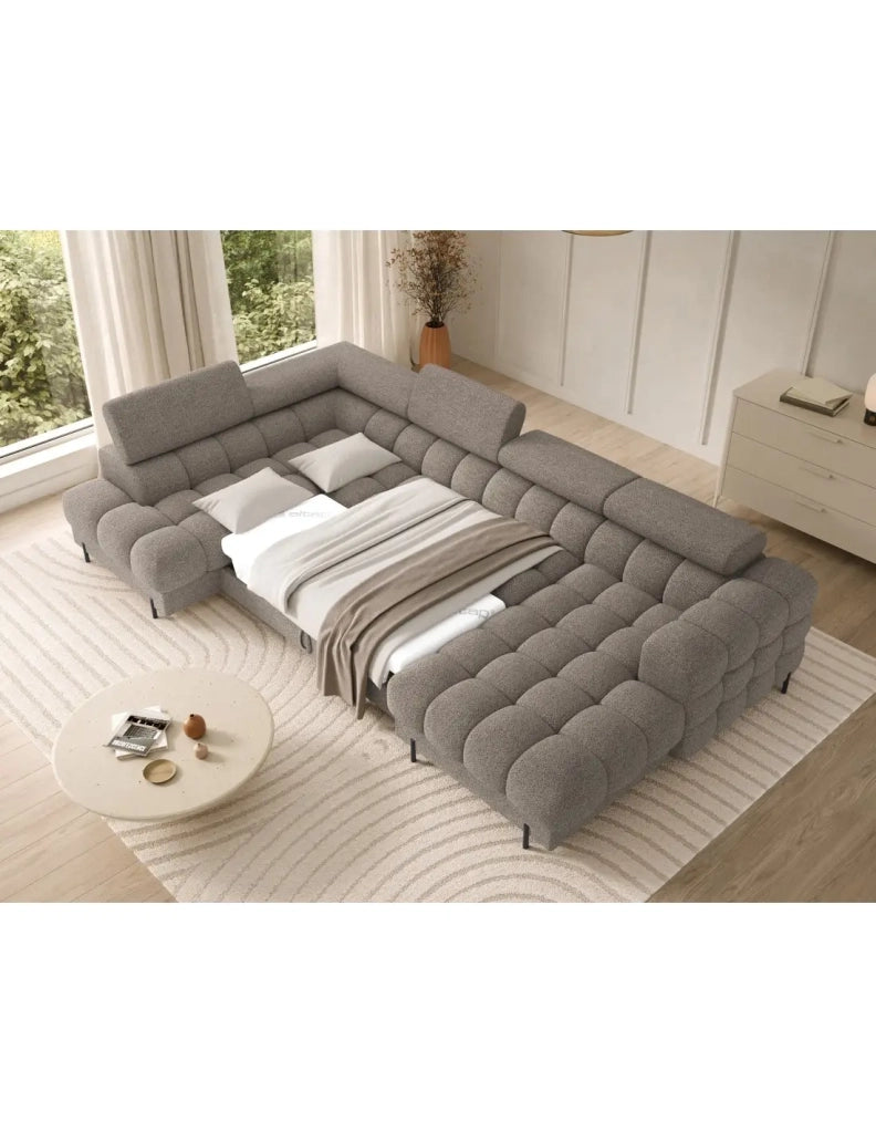 Divano panoramico convertibile Beige scuro angolo sinistro FERARIA 358x93x202cm