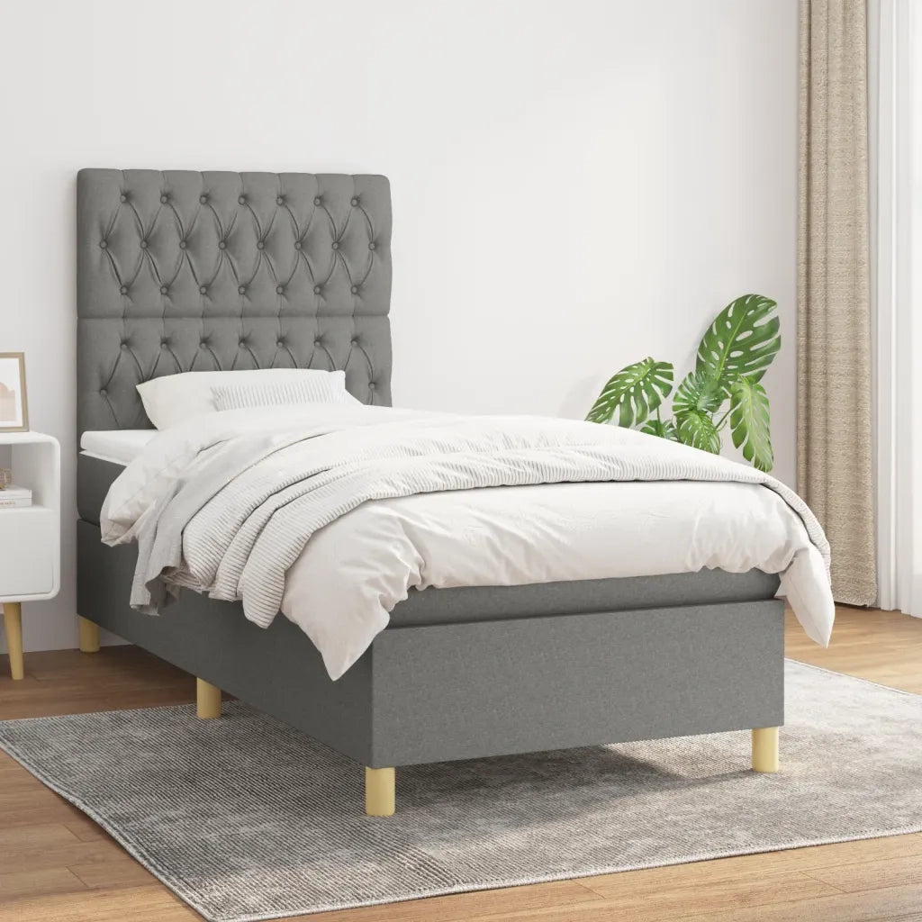 Letto singolo | Letto per adulti | Giroletto a Molle con Materasso Grigio Scuro 90x200 cm Tessuto