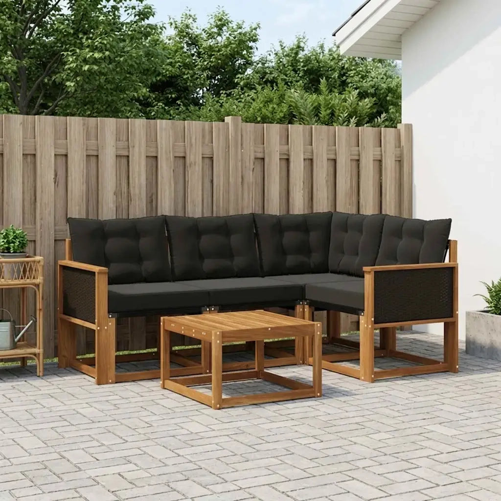 Set di divani da esterno con cuscino 5 pcs Naturale e Nero