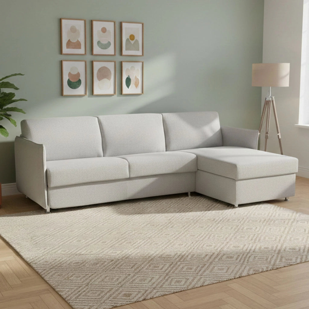 Sumirago, Divano Letto con Penisola Sfoderabile Made in Italy, 260x160 cm Grigio Chiaro