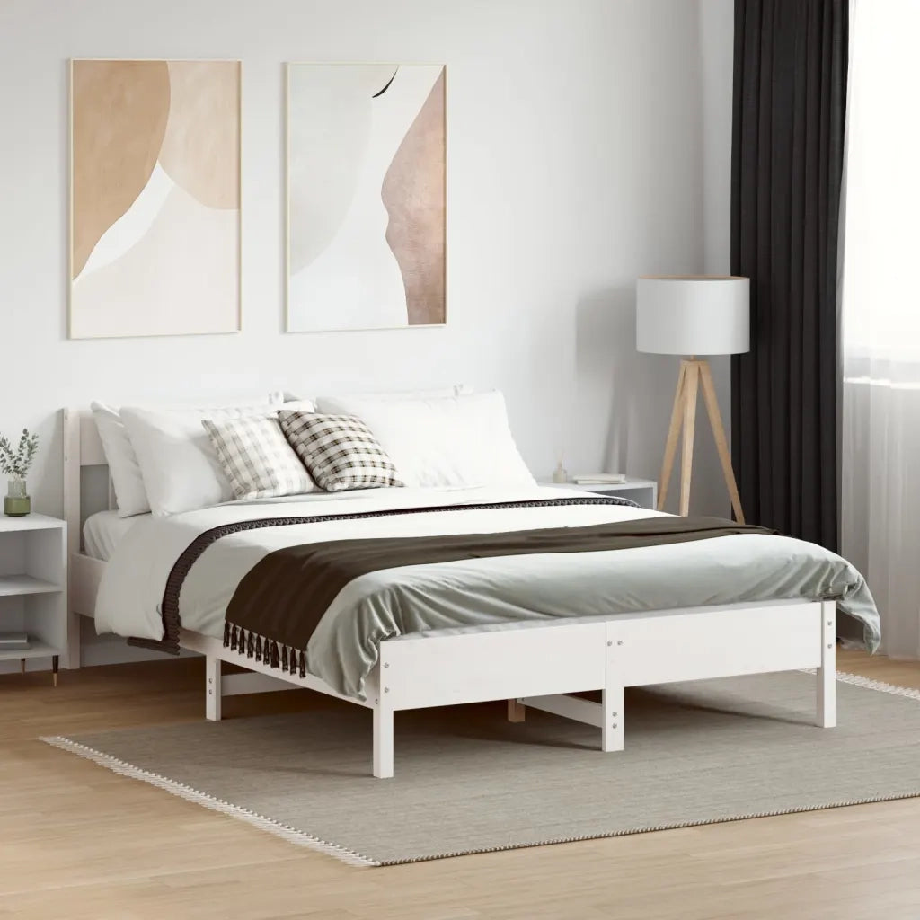 Letto matrimoniale | Letto per adulti | Letto senza Materasso Bianco 140x190 cm Legno Massello di Pino