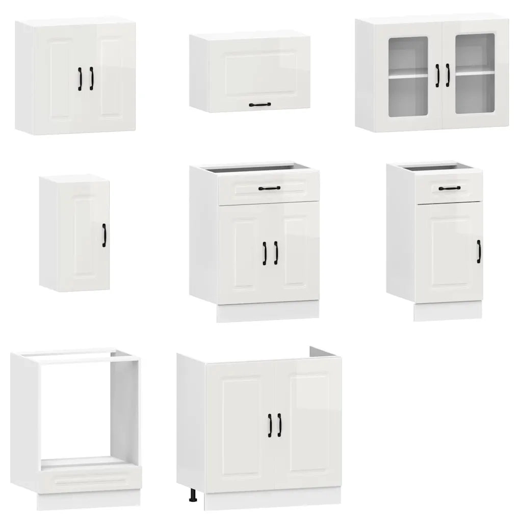 Set Mobili da Cucina 8 pz Kalmar Bianchi Lucido in Truciolato 3314823