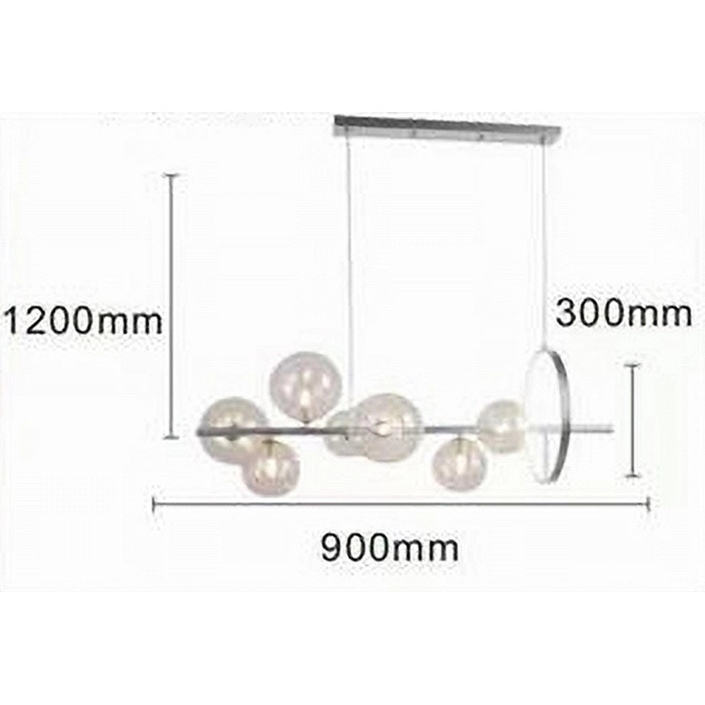 Trade Shop - Lampadario Moderno A Sospensione Argento 7 Sfere G9 Bolle In Vetro Con Cerchio 71690 -