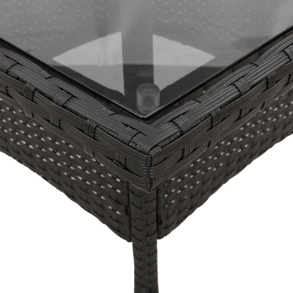 Tavolo da Giardino Piano in Vetro Nero 80x80x75 cm Polyrattan 365521