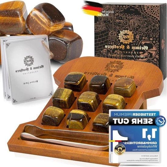 Set di pietre per whisky da 9 - Cornice in legno di bambù inciso - Pietre di ghiaccio - Regali di whisky per uomini - Blocchi di ghiaccio riciclabili - Set di regali di whisky