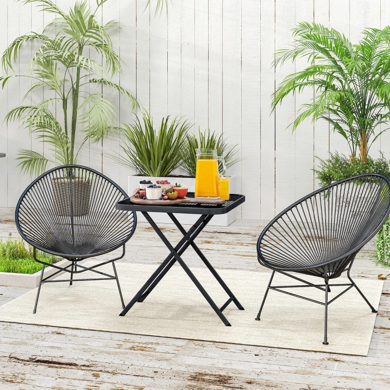 Tavolo da Giardino Pieghevole con Piano Quadrato a Griglia; Stile Moderno; in Acciaio; 70×70×72 cm; Nero