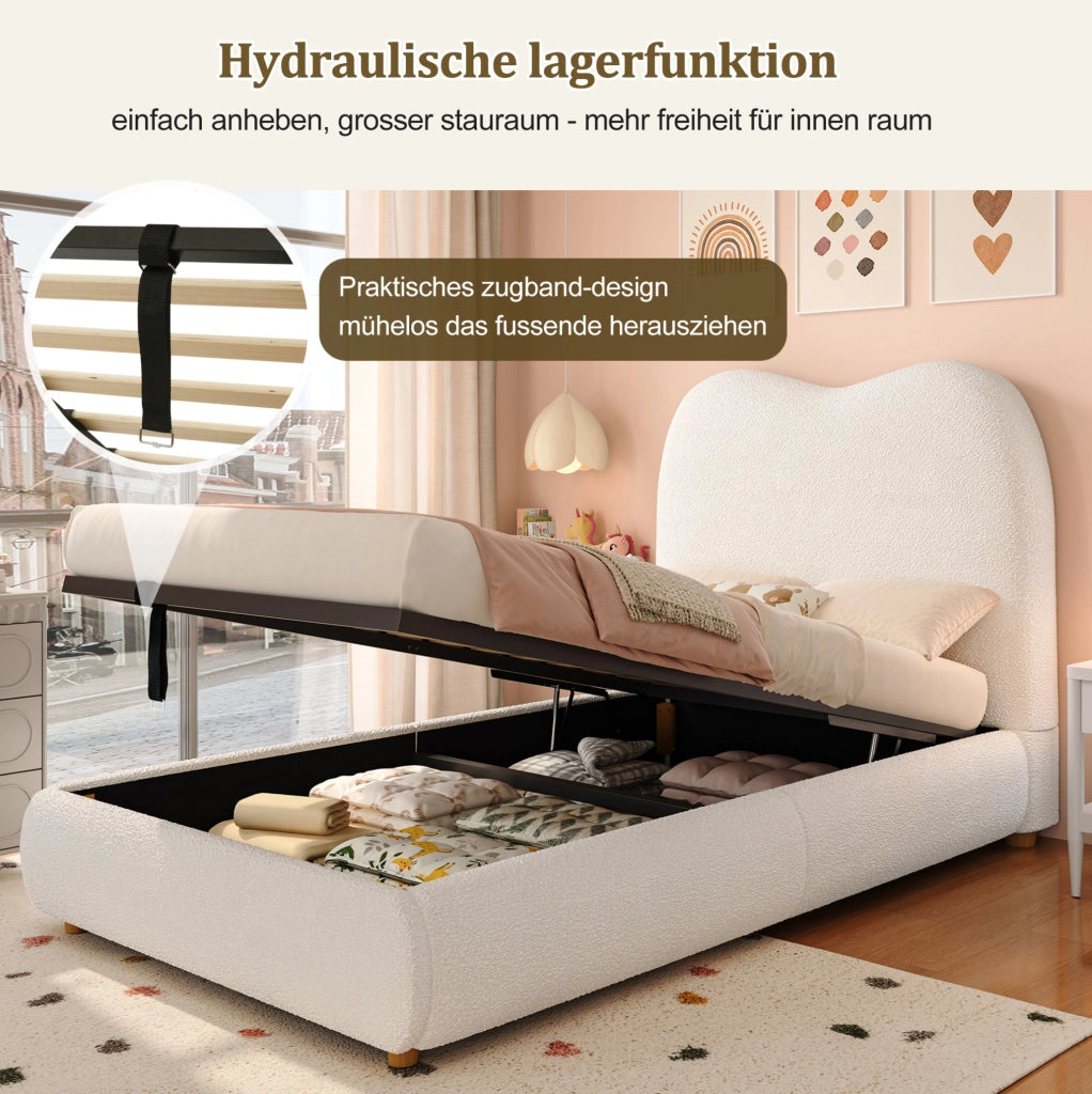 Letto imbottito per bambini bouclé beige con contenitore