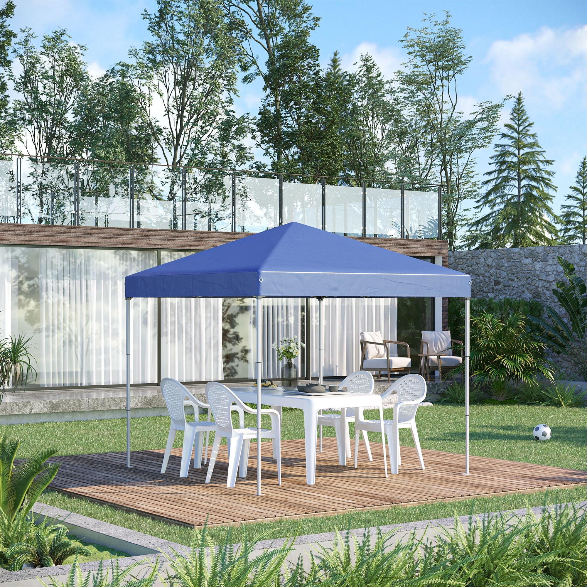 Gazebo Pieghevole da Giardino 2,45x2,45x2,45m in Acciaio e Tessuto Oxford Blu