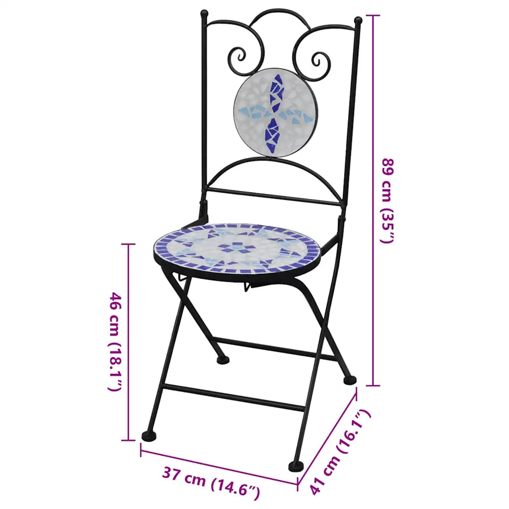 Sedie da Bistrot Pieghevoli 2 pz | Sedie da Esterno in Ceramica Blu e Bianco