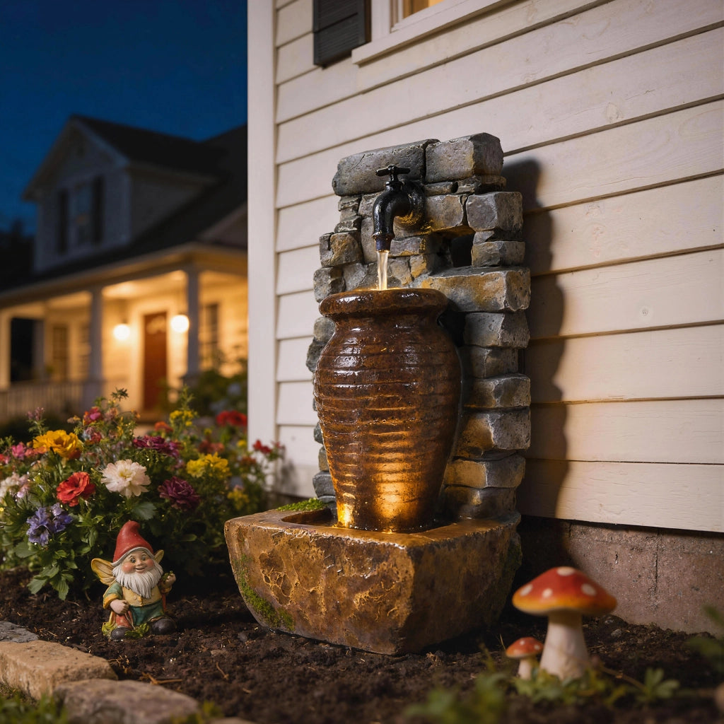 Fontana da Giardino con Flusso Regolabile e Parete Rocciosa Rustica ¨C Zephmum ¨C Design a Brocca