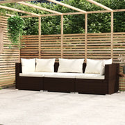 Divano a 3 Posti con Cuscini-Sofa 3 Posti con Cuscini in Polyrattan Marrone