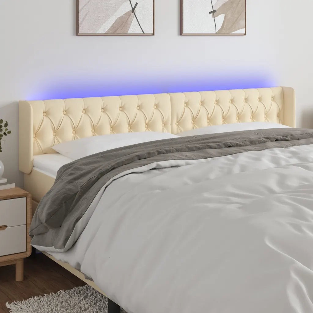 Testiera a LED-Testata con LED Crema 203x16x78/88 cm in Tessuto 490807