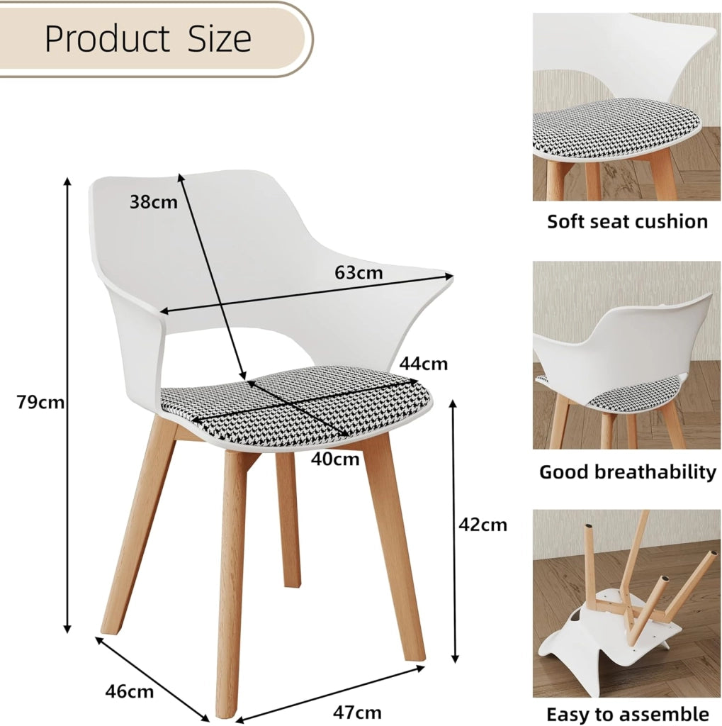 GrandCA HOME Set di 2 Sedie da Cucina Nordica Sedia da Pranzo con Gambe in Legno Massello, Sedie Imbottite per Camera da Letto, Soggiorno, Cucina, Bianco