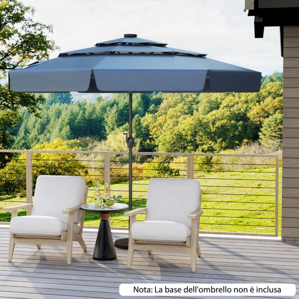3 m ombrellone da patio solare con 32 luci LED, Tettuccio ventilato a 3 livelli con balze regolazione inclinazione Navy-Ombrelloni