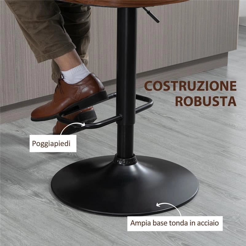 SET 2 SGABELLI GIREVOLI AD ALTEZZA REGOLABILE 47.5X50X93.5-116 CM NERO E NOCE