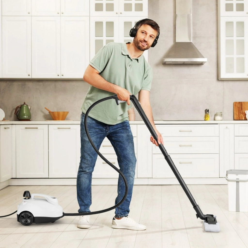 Pulitore a vapore portatile da 2000W, Macchina per pulizia su pavimenti e finestre e tappeti Grigio e Bianco-Elettrodomestici pulizia