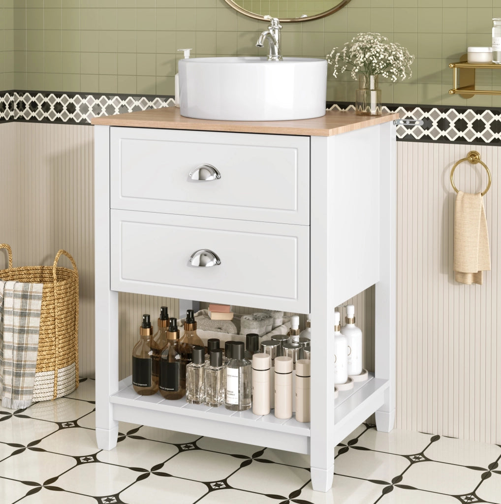 Mobile bagno freestanding con lavabo rotondo in ceramica, 60 cm