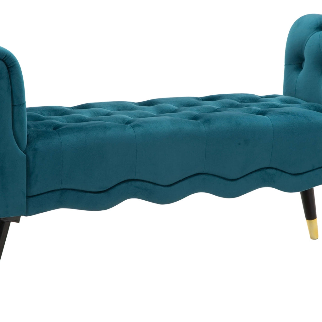 Humahu, Panca in Velluto, con Braccioli e Dettagli Dorati, 120x40x60h cm blu Ottanio
