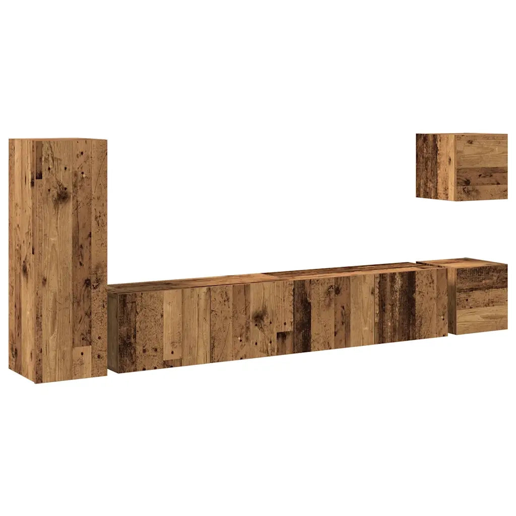 Set Mobile TV 5 pz | Armadietto TV | Mobile Porta TV Montato a Parete Legno Antico in Truciolato