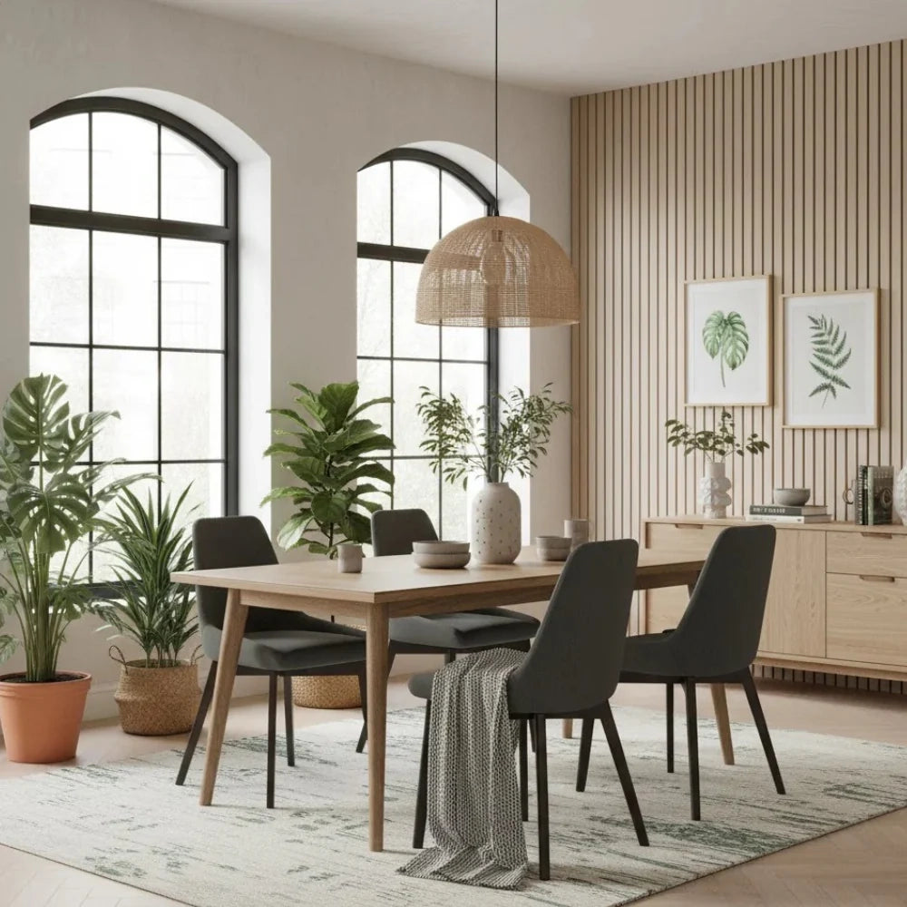 Set di 4 sedie da pranzo imbottite in tessuto grigio scuro Erythea con struttura in metallo facili da pulire | Duzzle