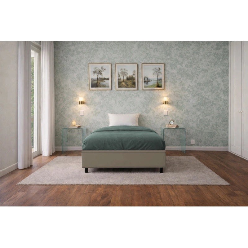 Letto imbottito Singolo 80x200 cm BoxMax - Similpelle,Cappuccino,Contenitore