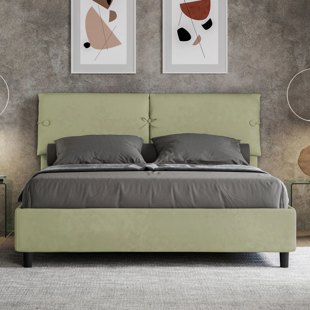 BS COM Letto matrimoniale con rete imbottito 160x200 microfibra tè verde