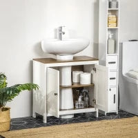 kleankin Mobile Sotto Lavabo Bagno in Legno con Ripiano Interno Regolabile, 60x30x60 cm, Bianco e color Noce